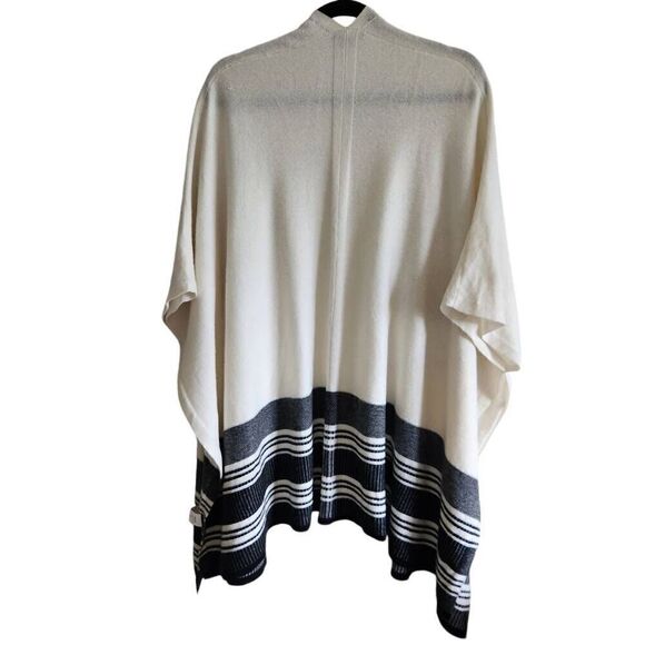VINCE Cardigan Poncho Womens Medium Large Cashmere Wool Blend Ivory Black Stripe - Picture 2 of 5